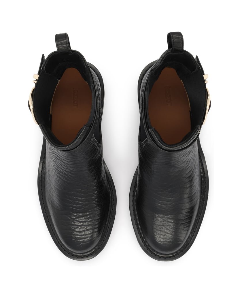 Kazar-Black-textured-leather-booties-with-detachable-strap-čierna