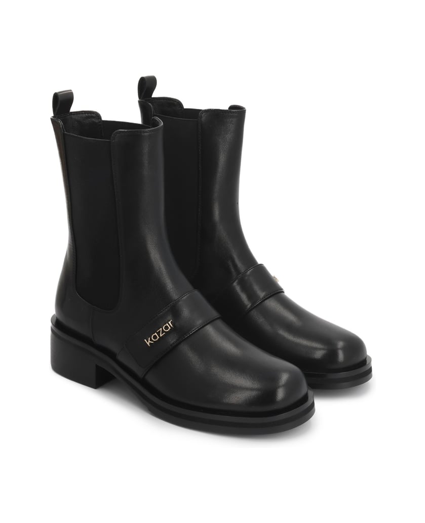 Kazar-Chelsea-leather-booties-with-logo-straps-čierna