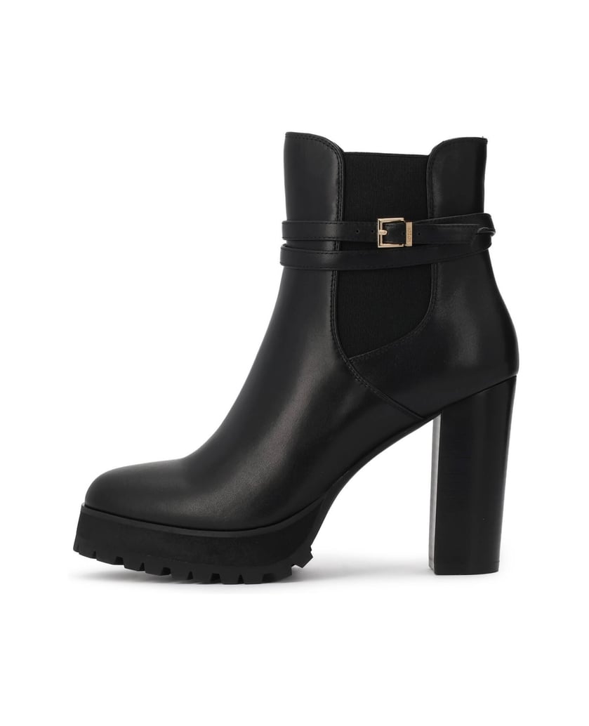 Kazar-Black-block-booties-with-platform-and-belts-čierna