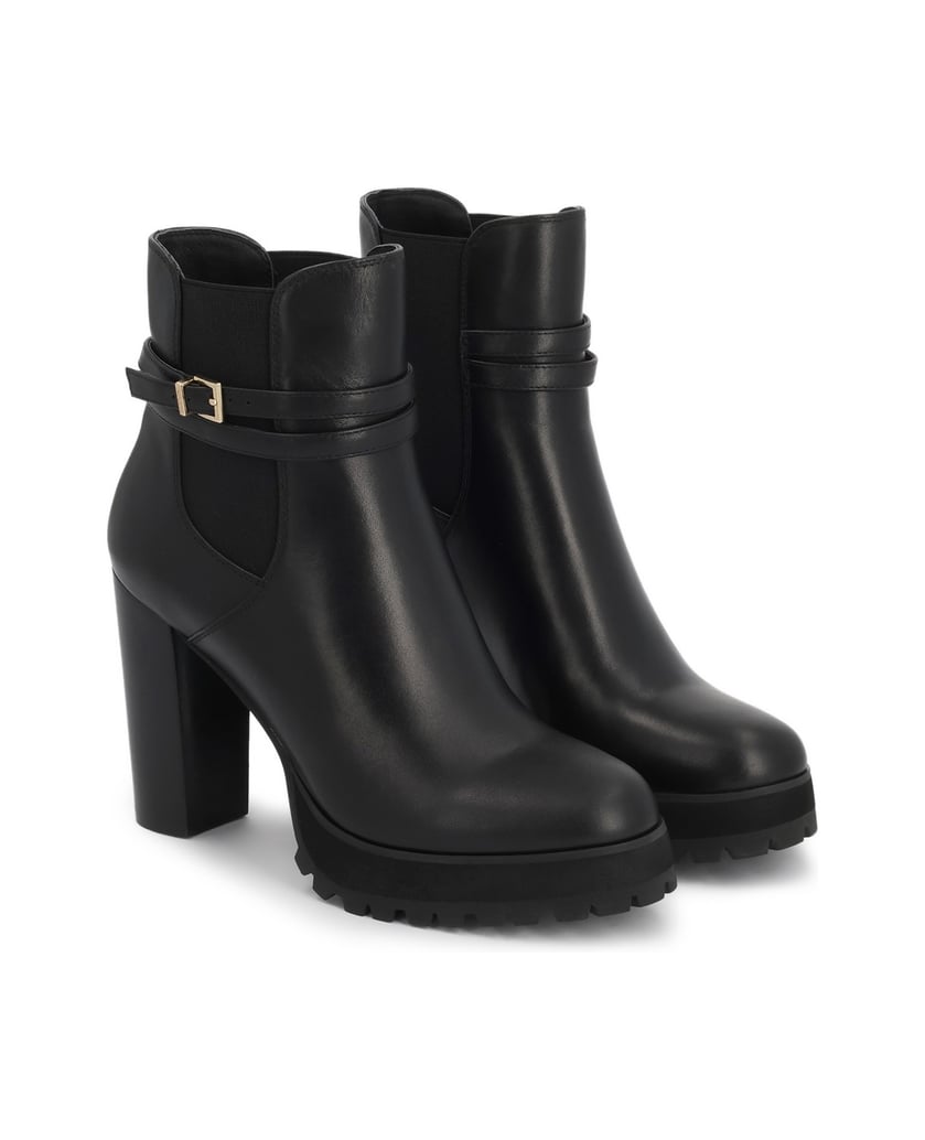 Kazar-Black-block-booties-with-platform-and-belts-čierna