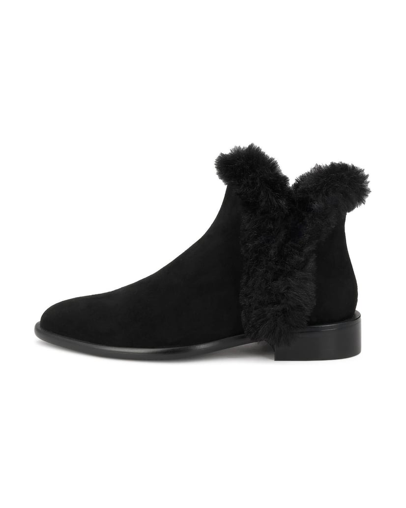 Kazar-Black-suede-slip-on-booties-with-fur-trim-černá