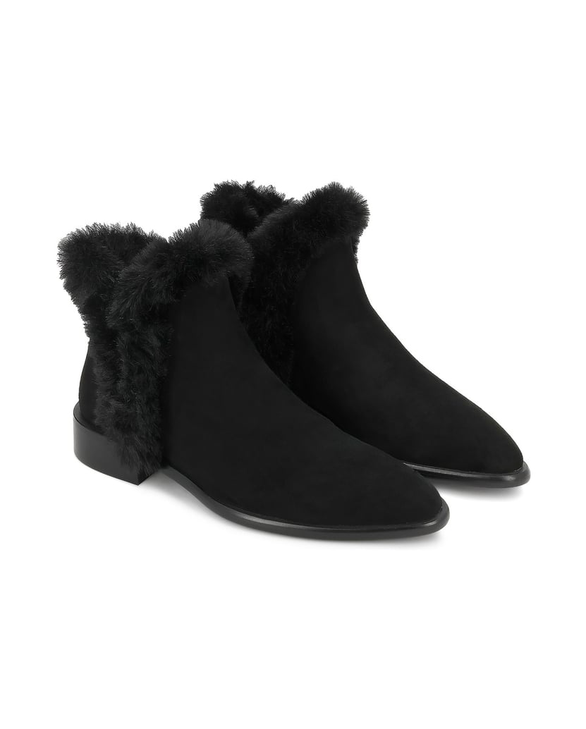 Kazar-Black-suede-slip-on-booties-with-fur-trim-černá
