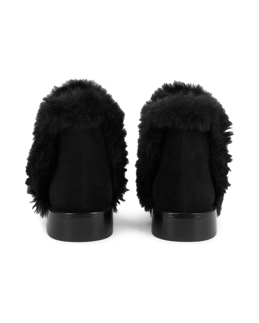 Kazar-Black-suede-slip-on-booties-with-fur-trim-černá
