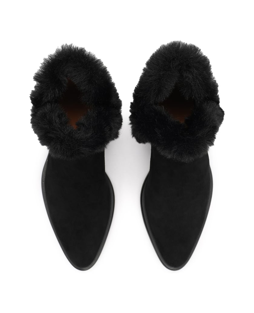 Kazar-Black-suede-slip-on-booties-with-fur-trim-černá
