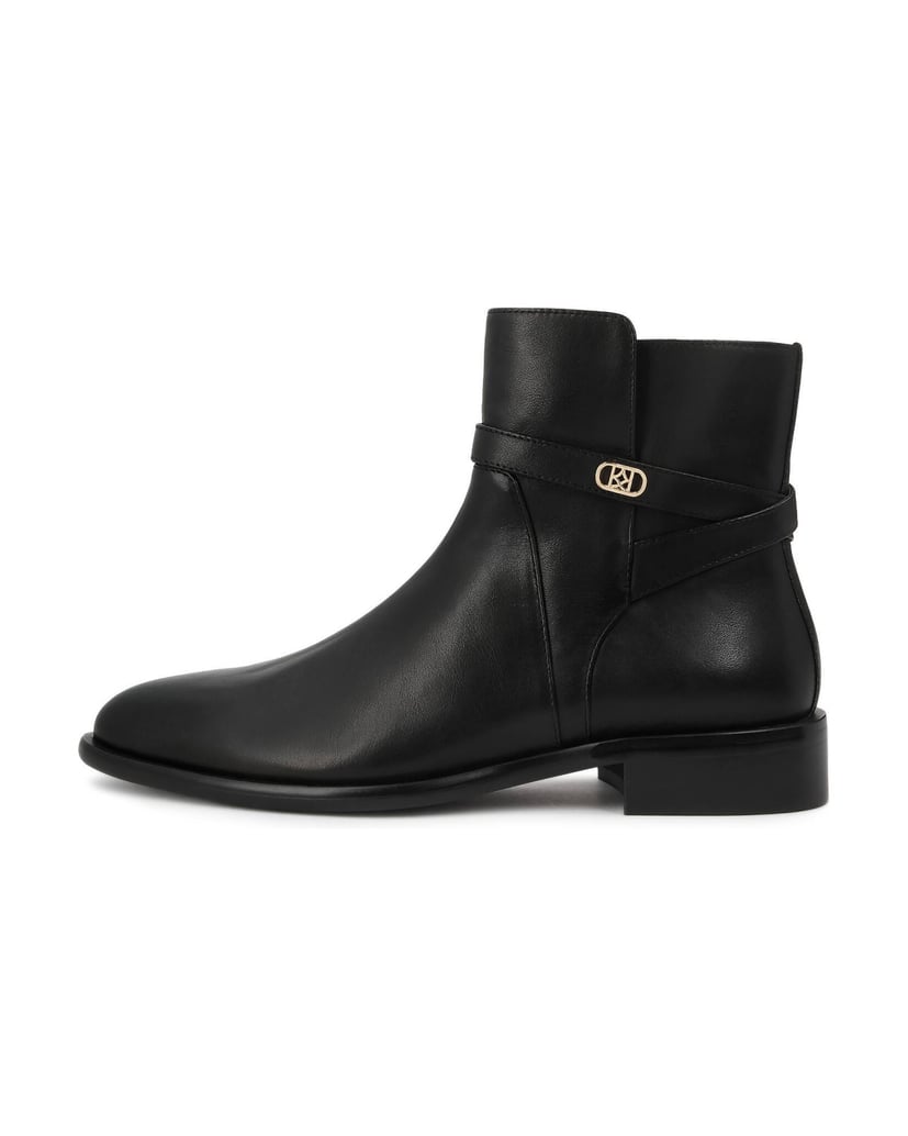 Kazar-Black-leather-booties-with-strap-and-monogram-černá