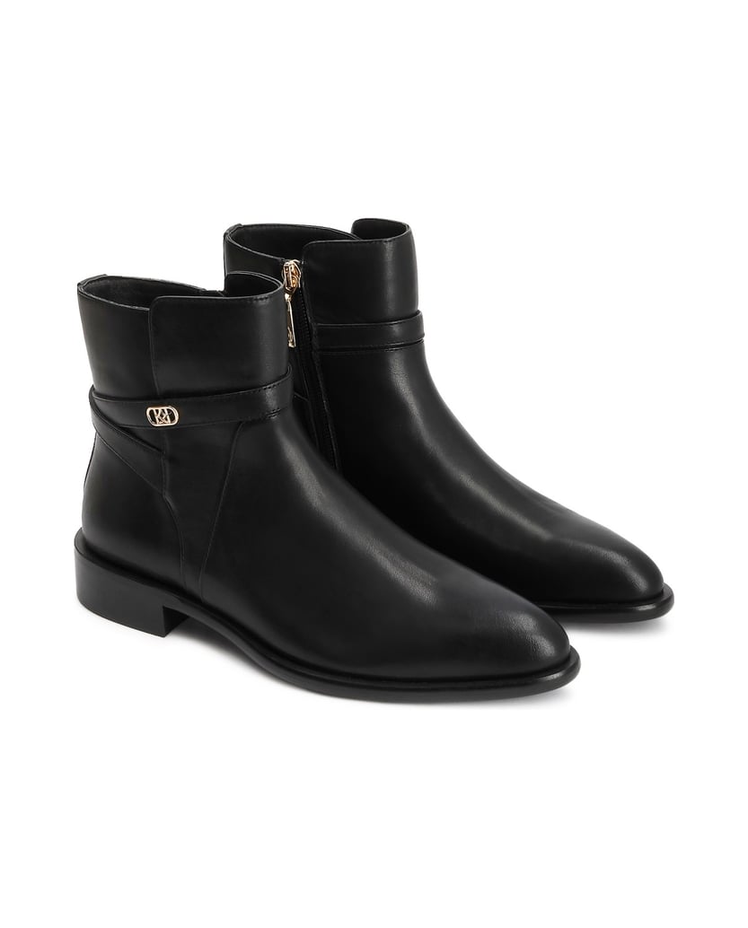 Kazar-Black-leather-booties-with-strap-and-monogram-černá