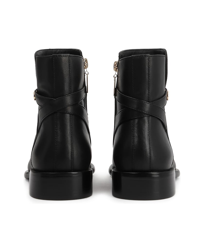 Kazar-Black-leather-booties-with-strap-and-monogram-černá