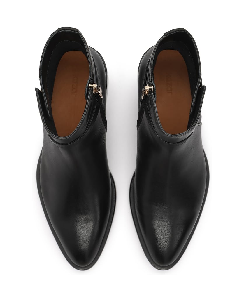 Kazar-Black-leather-booties-with-strap-and-monogram-černá