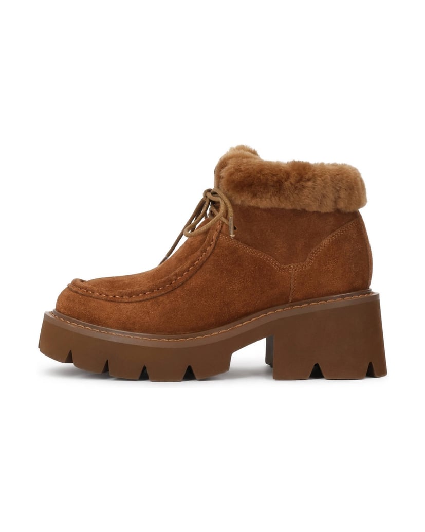 Kazar-Brown-suede-flat-ankle-boots-with-fur-trim-hnedá