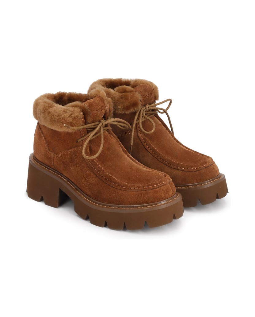 Kazar-Brown-suede-flat-ankle-boots-with-fur-trim-hnedá