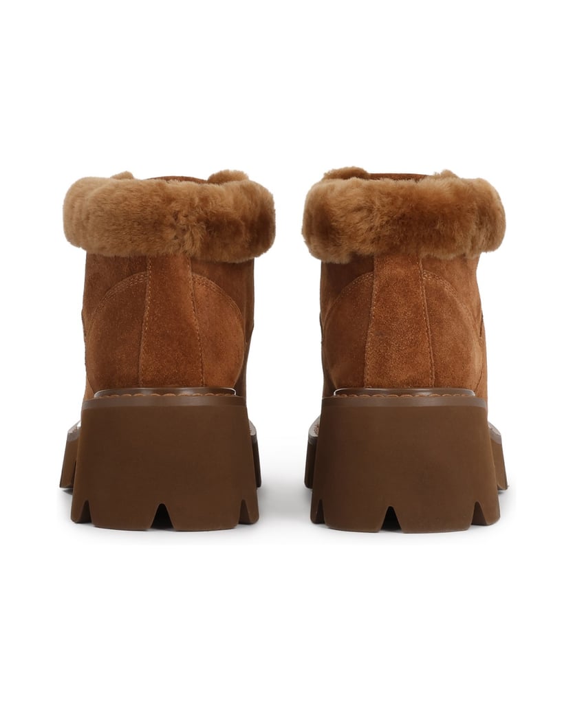 Kazar-Brown-suede-flat-ankle-boots-with-fur-trim-hnedá