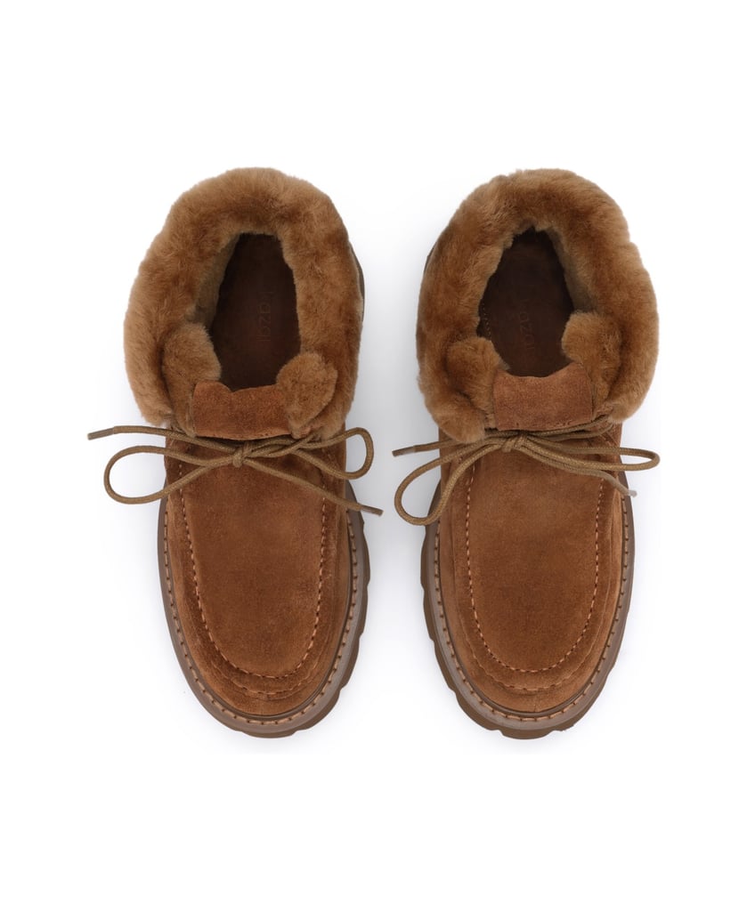 Kazar-Brown-suede-flat-ankle-boots-with-fur-trim-hnedá