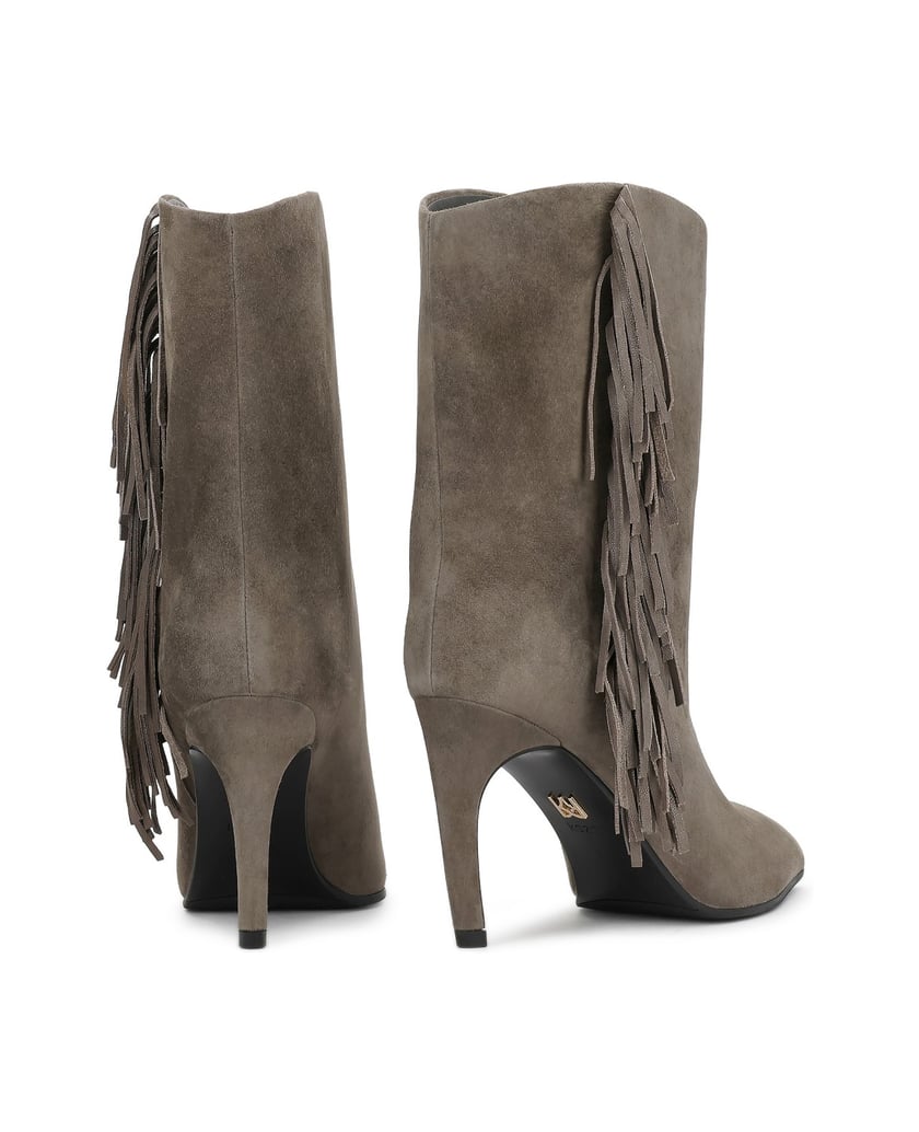Kazar-Taupe-suede-booties-with-fringe-and-stiletto-heel-tmavošedá