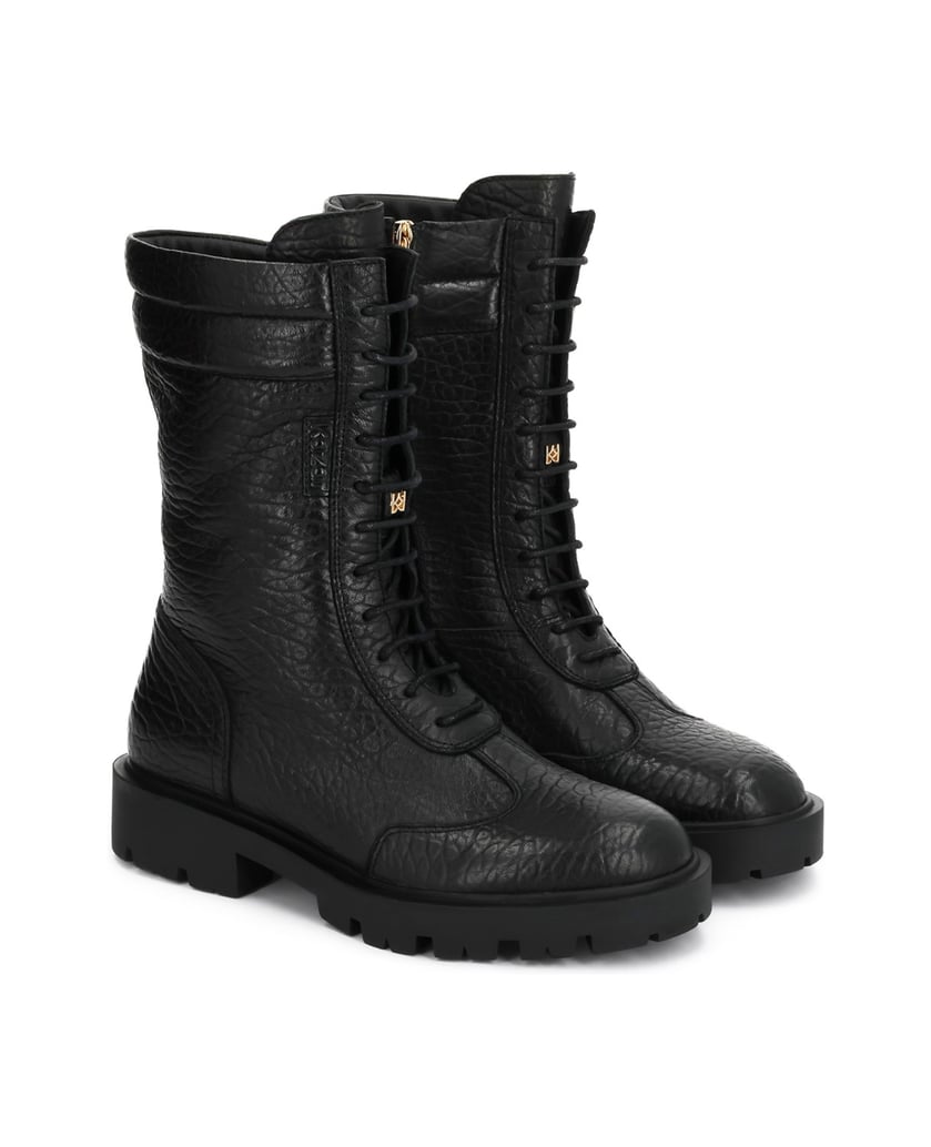 Kazar-Flat-ankle-boots-in-leather-with-a-distinctive-texture-on-a-treaded-sole-čierna