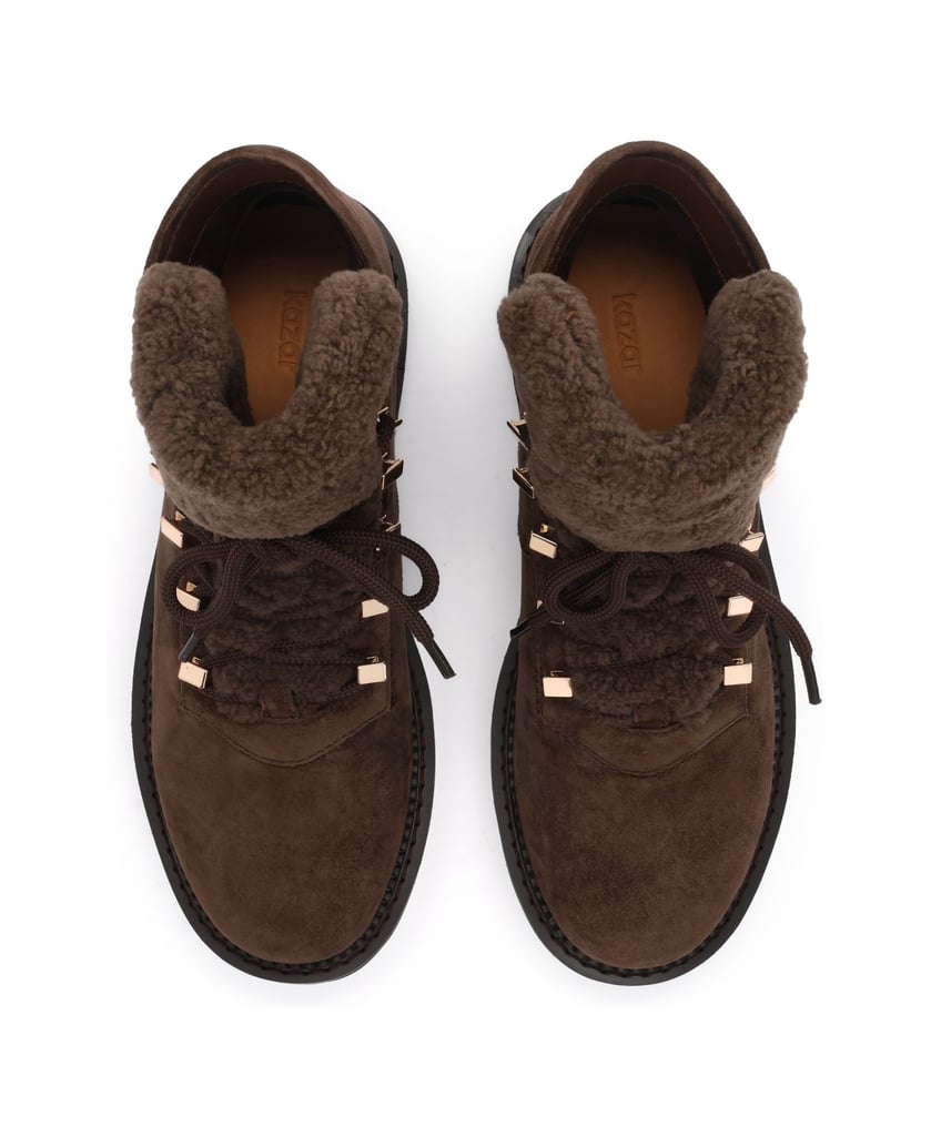 Kazar-Brown-suede-flat-ankle-boots-with-lambskin-tongue-hnědá