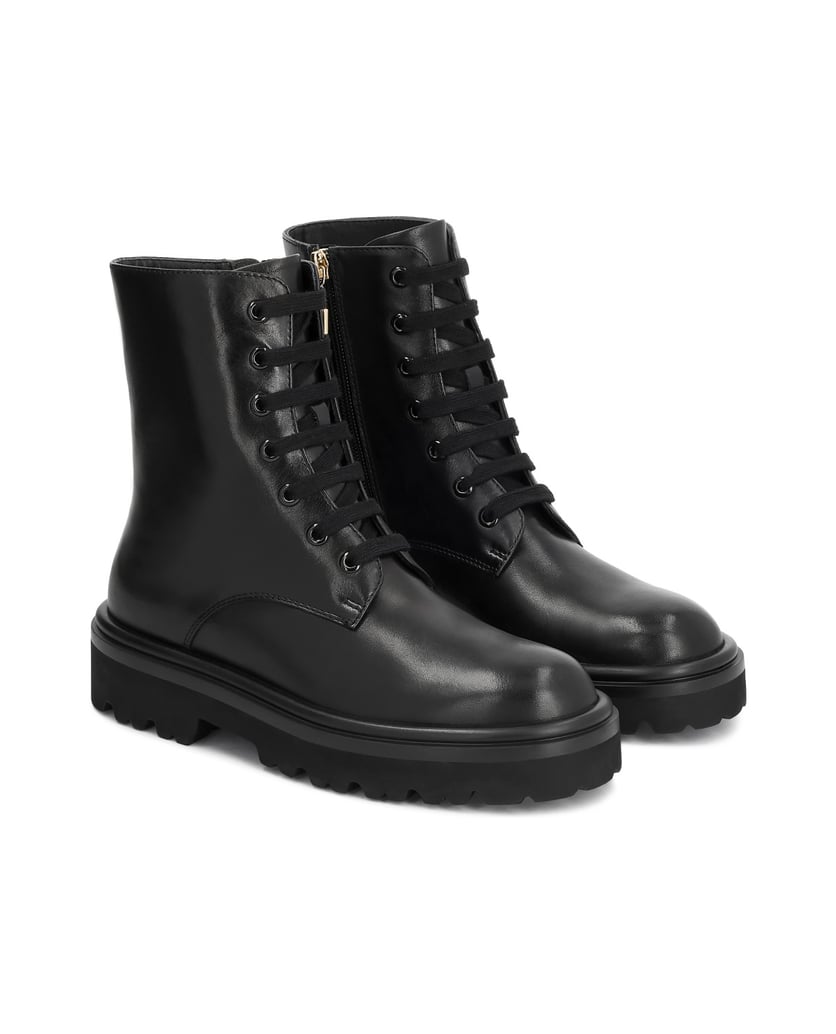 Kazar-Flat-ankle-boots-in-leather-with-zipper-and-lacing-čierna