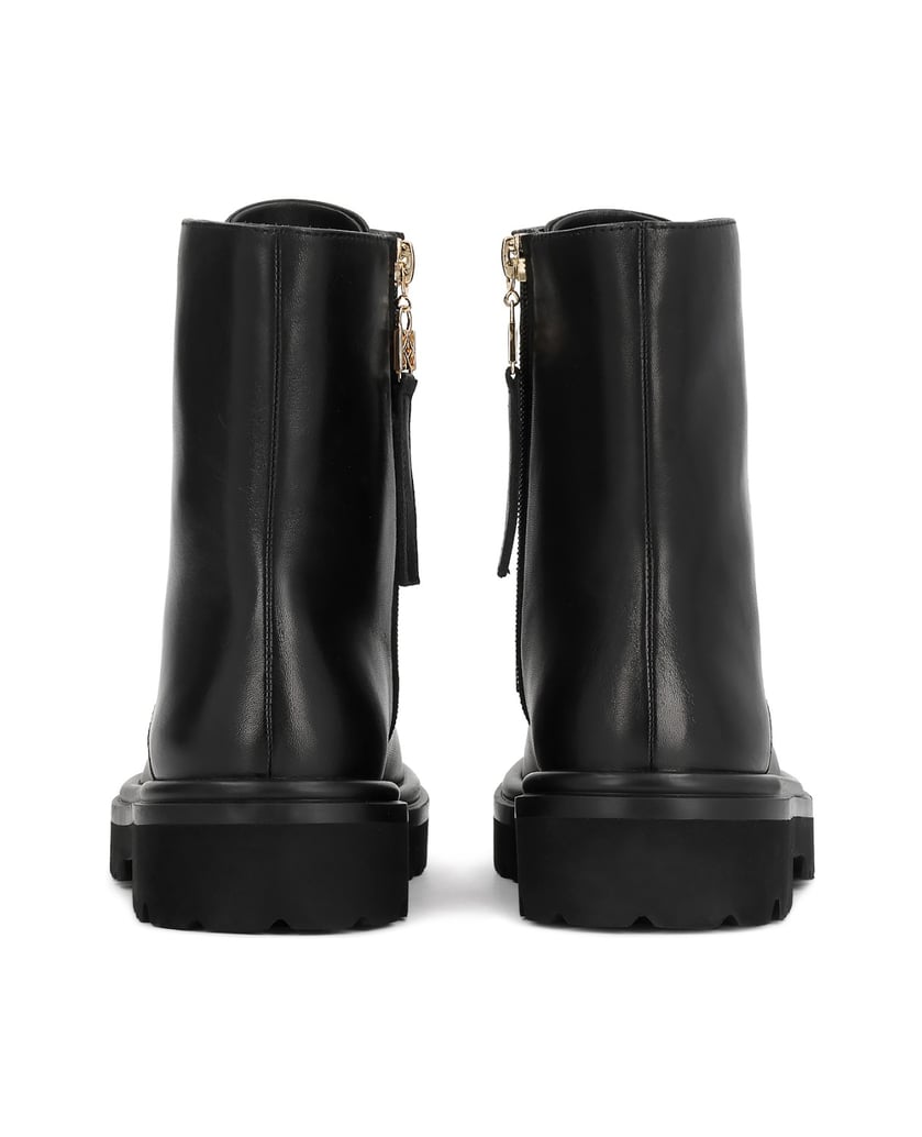 Kazar-Flat-ankle-boots-in-leather-with-zipper-and-lacing-čierna