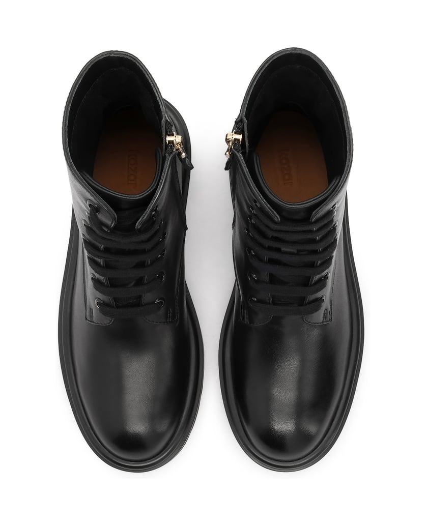 Kazar-Flat-ankle-boots-in-leather-with-zipper-and-lacing-čierna