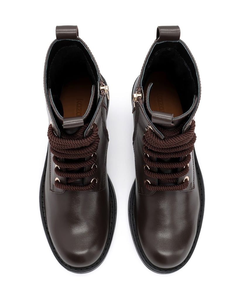 Kazar-Classic-flat-ankle-boots-with-textured-laces-tmavá-hnedá