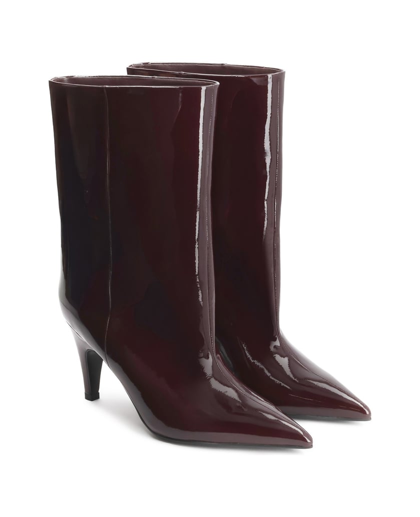 Kazar-Maroon-patent-booties-with-slim-heel-červená