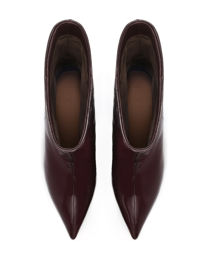 Kazar-Maroon-patent-booties-with-slim-heel-červená