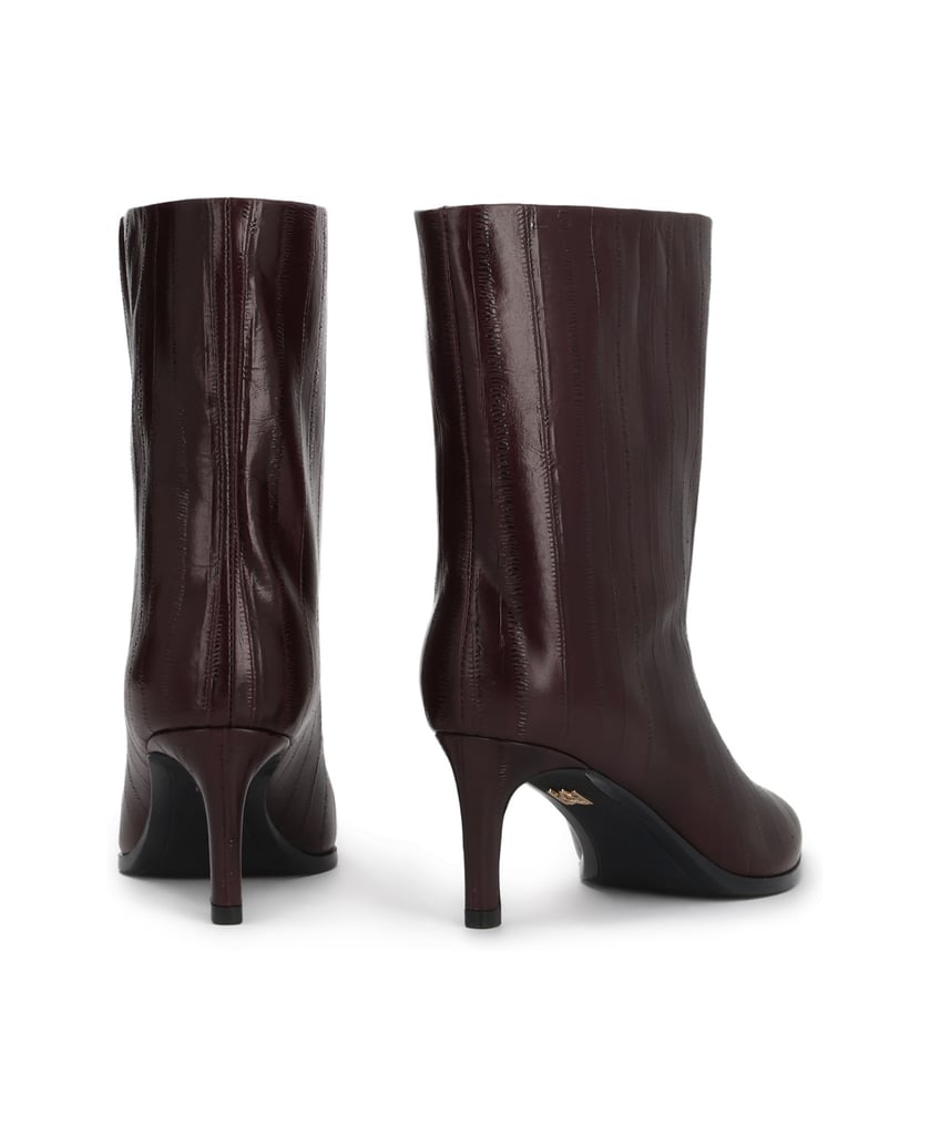 Kazar-Maroon-booties-with-wide-slip-on-top-in-embossed-leather-červená