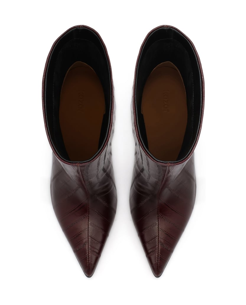 Kazar-Maroon-booties-with-wide-slip-on-top-in-embossed-leather-červená