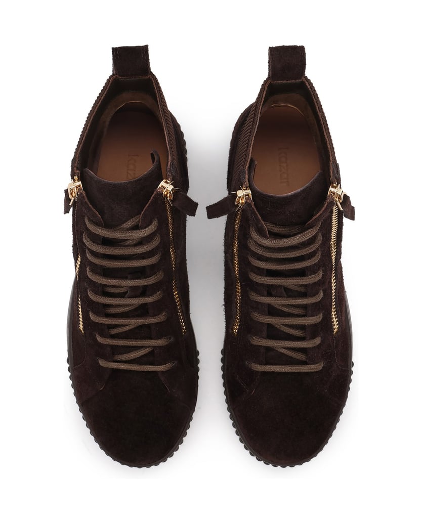 Kazar-Dark-brown-suede-flat-ankle-boots-with-ribbed-inserts-tmavě-hnědá