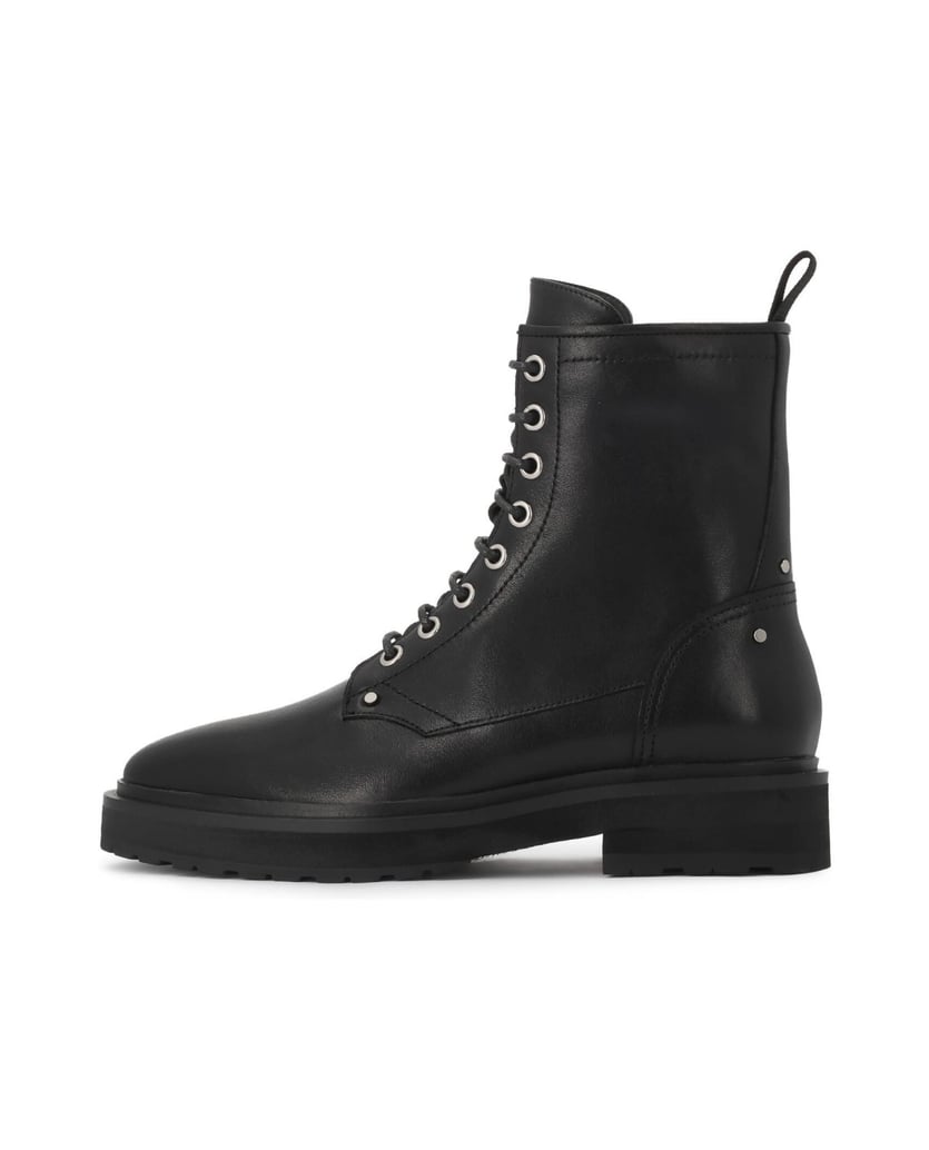 Kazar-Flat-ankle-boots-with-zipper-and-lacing-on-treaded-sole-čierna