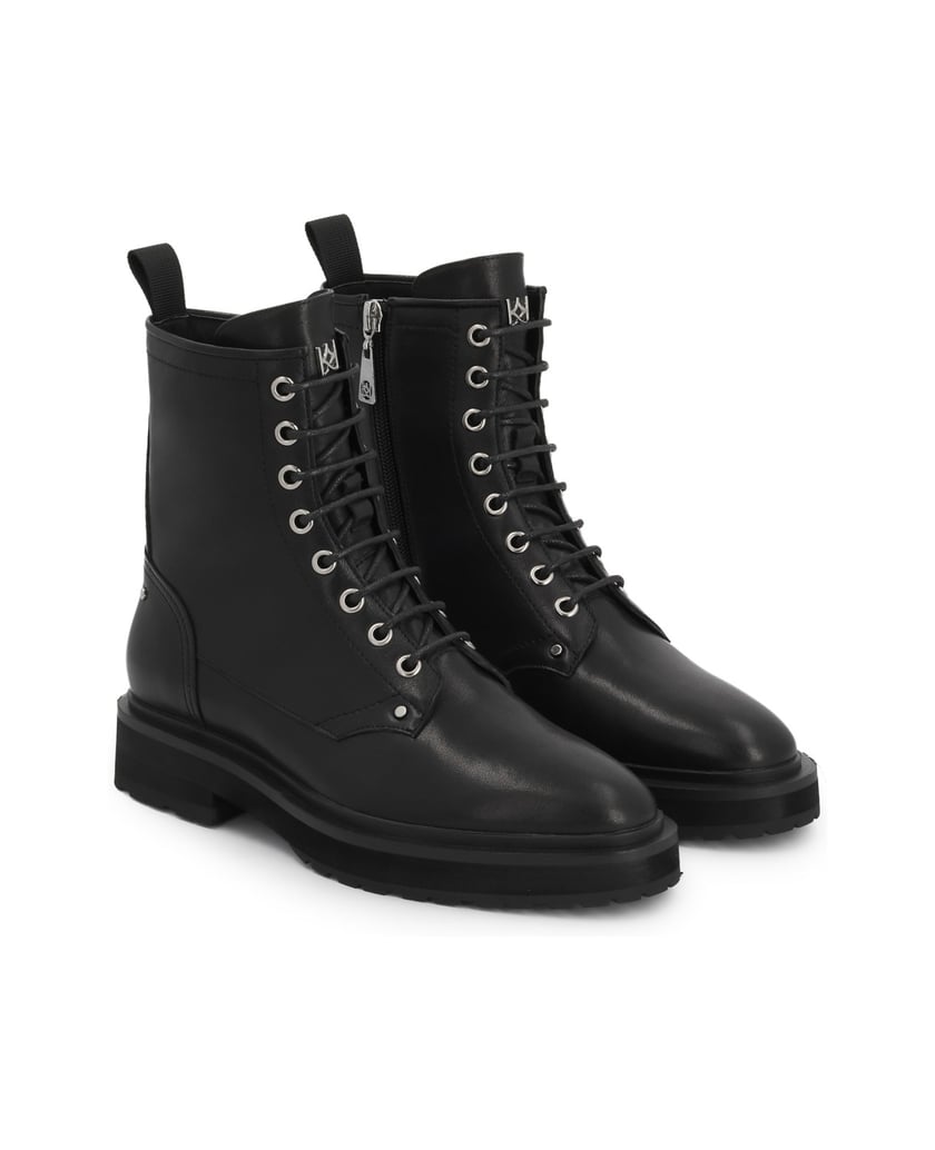 Kazar-Flat-ankle-boots-with-zipper-and-lacing-on-treaded-sole-čierna