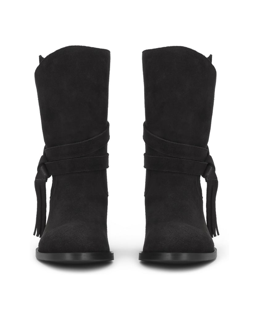 Kazar-Black-suede-booties-with-binding-and-chokers-čierna