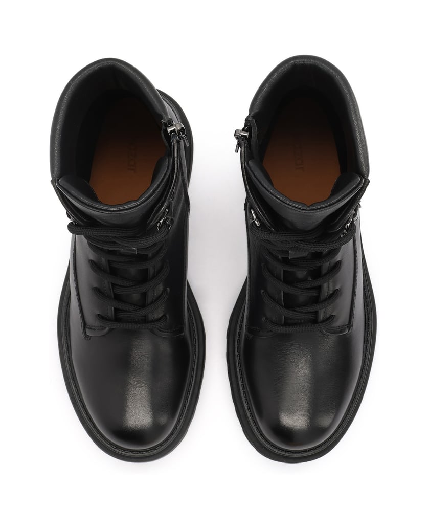 Kazar-Black-women's-leather-flat-ankle-boots-with-zipper-čierna
