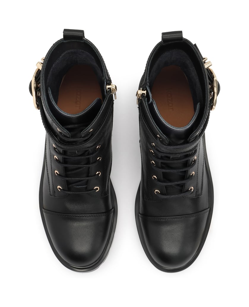 Kazar-Leather-ankle-boots-with-decorative-belt-and-grooved-sole-čierna