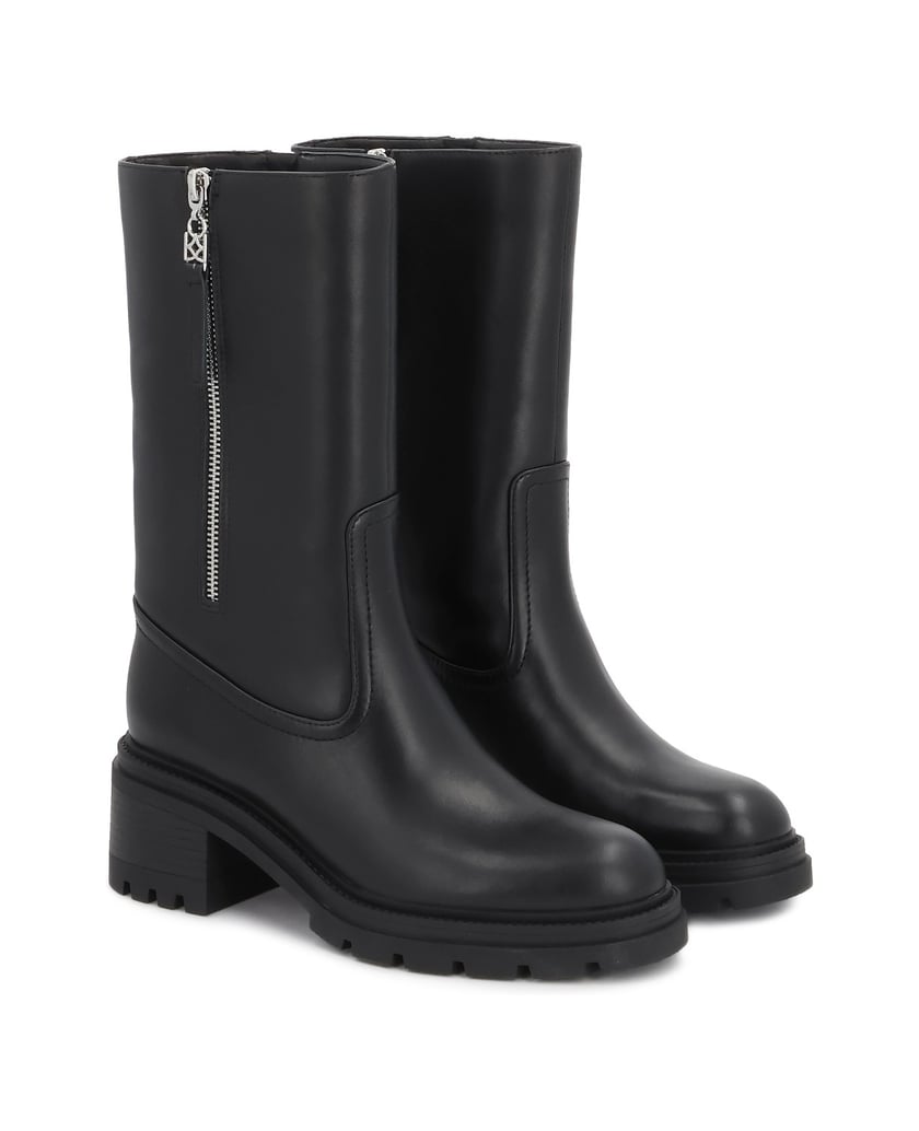 Kazar-Black-leather-slip-on-booties-with-decorative-silver-locks-černá