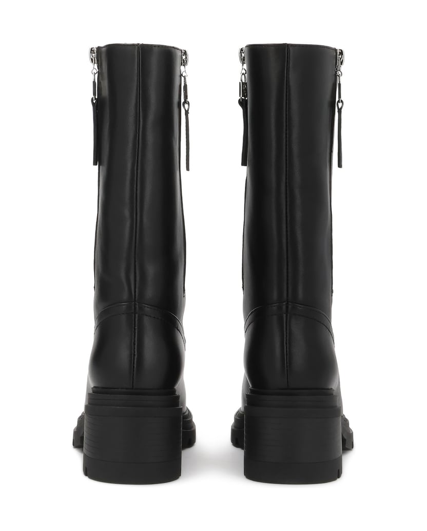 Kazar-Black-leather-slip-on-booties-with-decorative-silver-locks-černá
