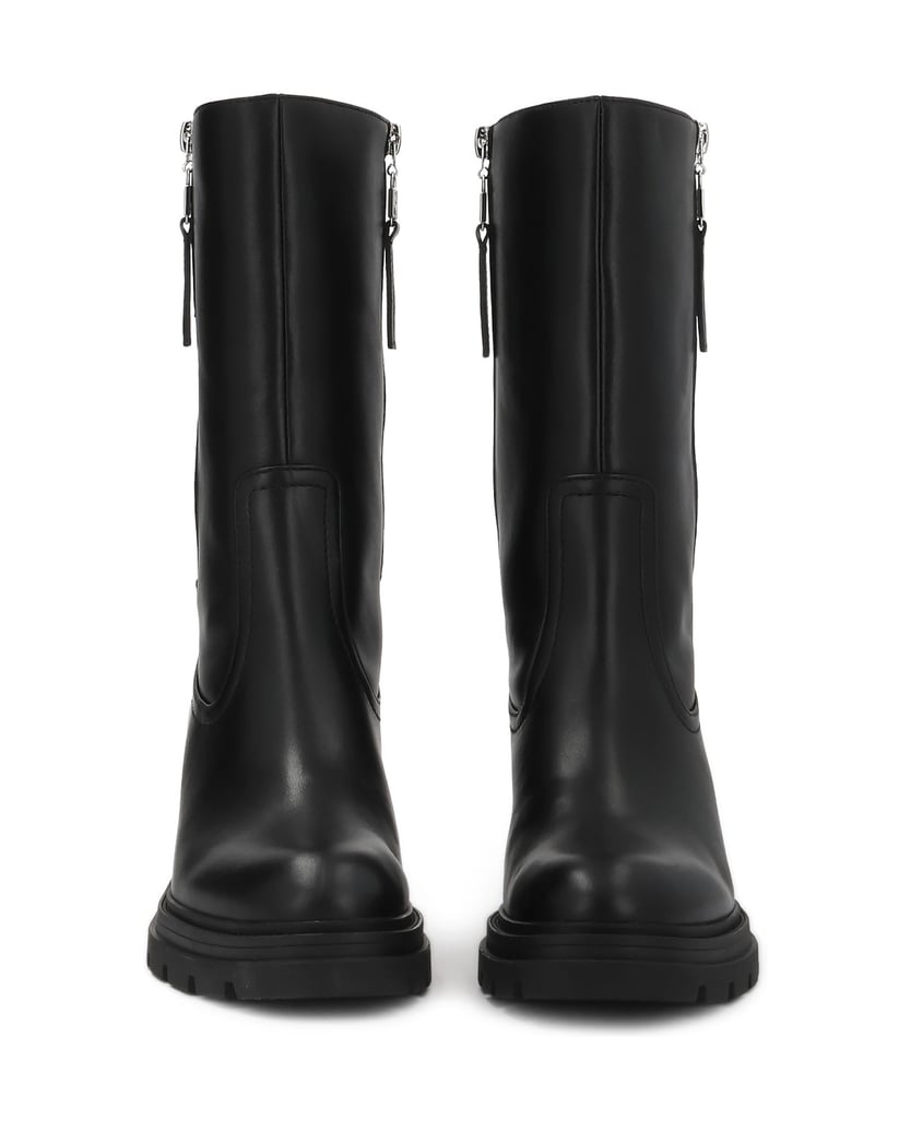 Kazar-Black-leather-slip-on-booties-with-decorative-silver-locks-černá