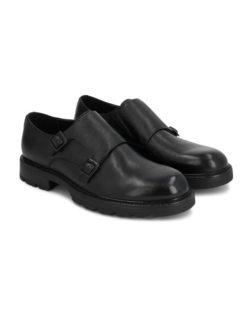 Kazar-Leather-monk-shoes-on-a-trapper-sole-čierna
