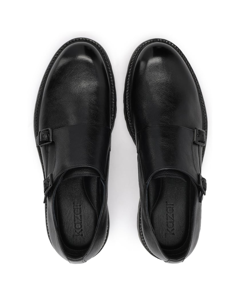 Kazar-Leather-monk-shoes-on-a-trapper-sole-čierna