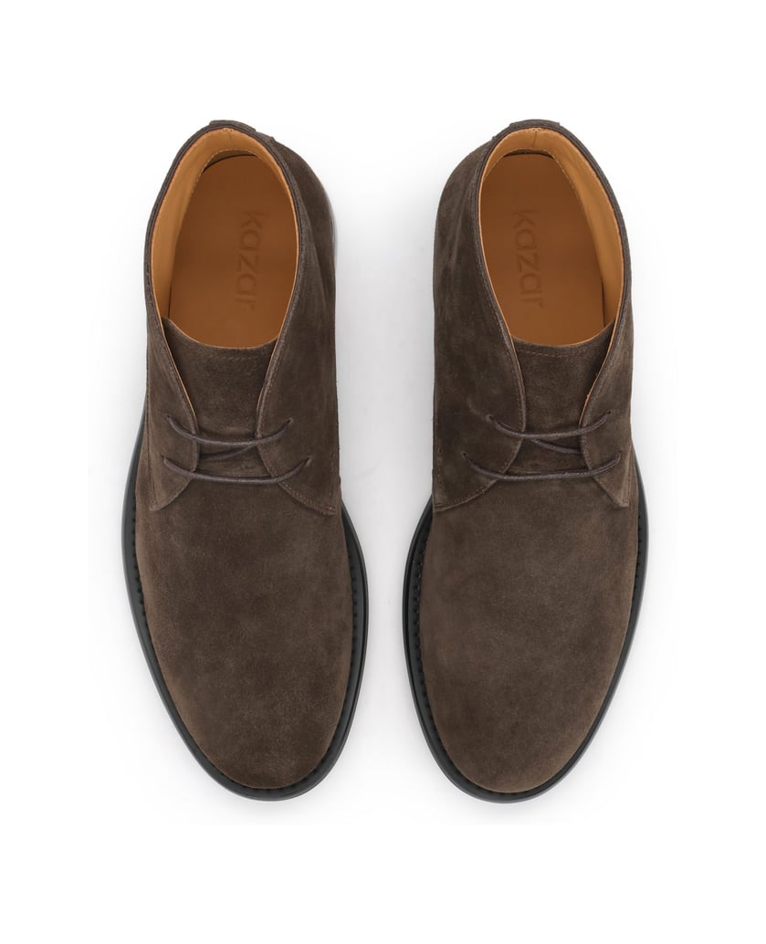 Kazar-Taupe-suede-flat-ankle-boots-with-classic-lines-tmavošedá