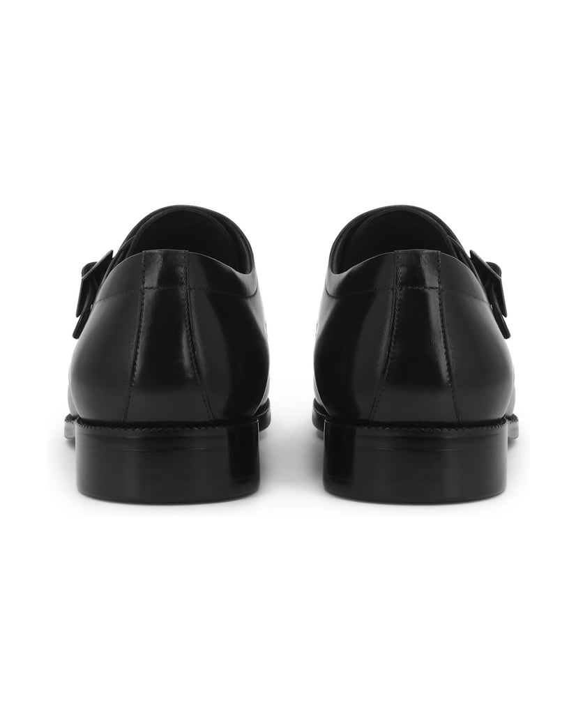 Kazar-Leather-monk-shoes-with-a-flap-and-clutch-čierna