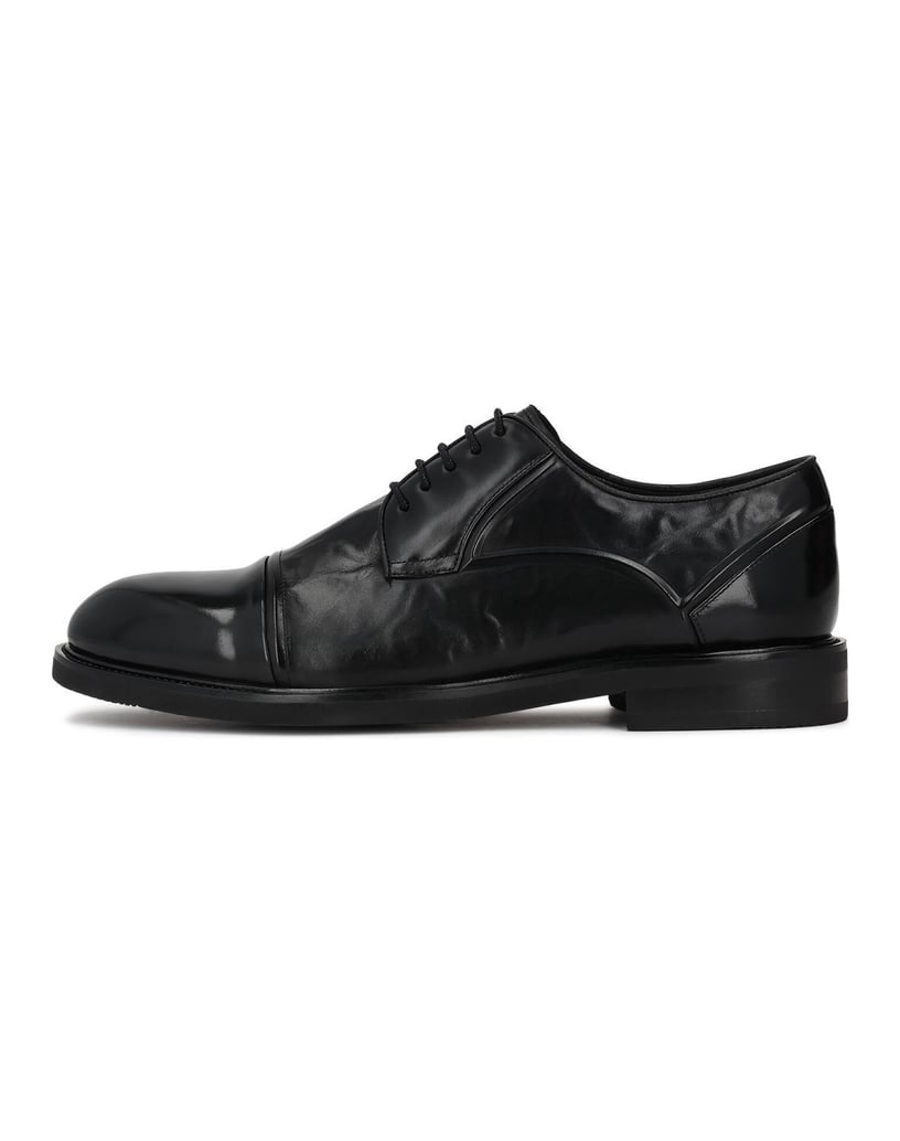 Kazar-Black-half-derby-shoes-with-crinkle-effect-leather-čierna