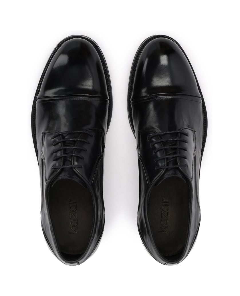 Kazar-Black-half-derby-shoes-with-crinkle-effect-leather-čierna