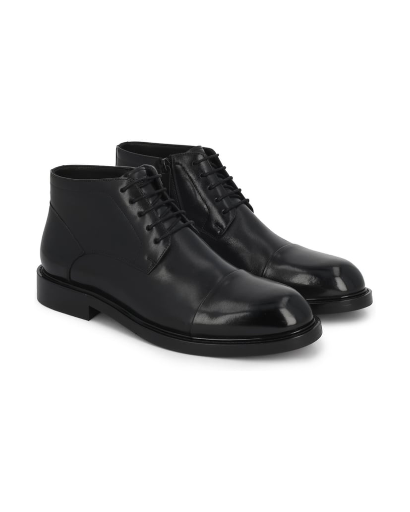 Kazar-Black-leather-toe-cap-booties-with-zipper-čierna