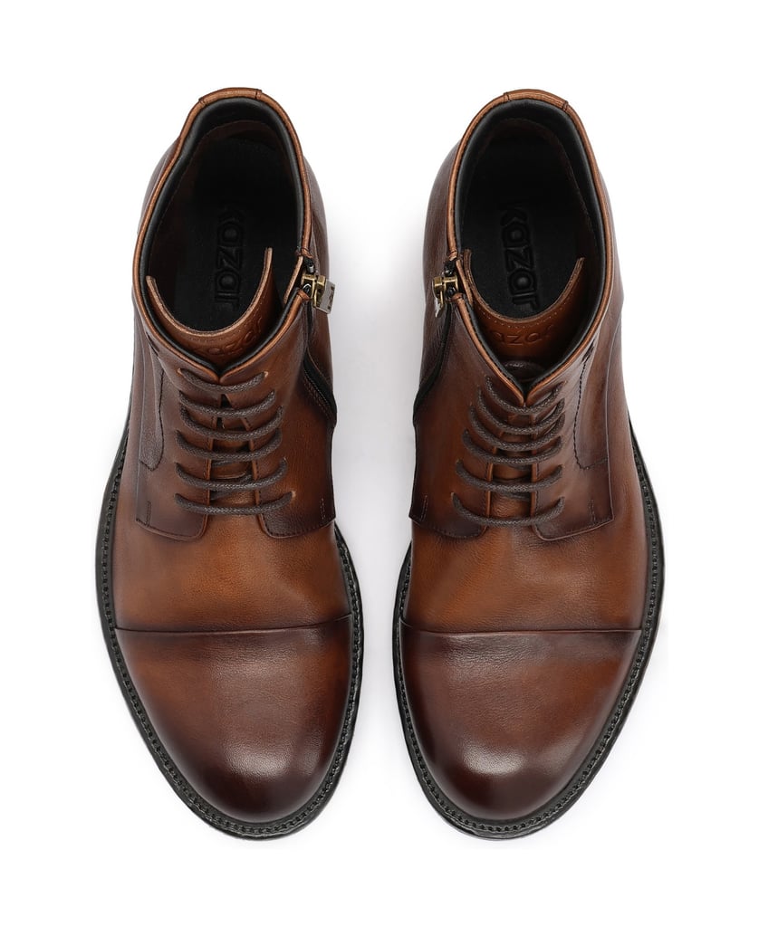 Kazar-Casual-leather-flat-ankle-boots-with-overlapping-nose-piece-hnedá
