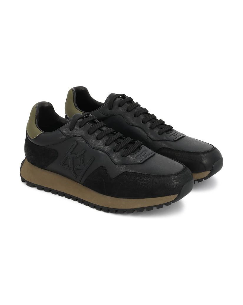 Kazar-Black-men's-sneakers-with-nubuck-and-khaki-leather-inserts-čierna