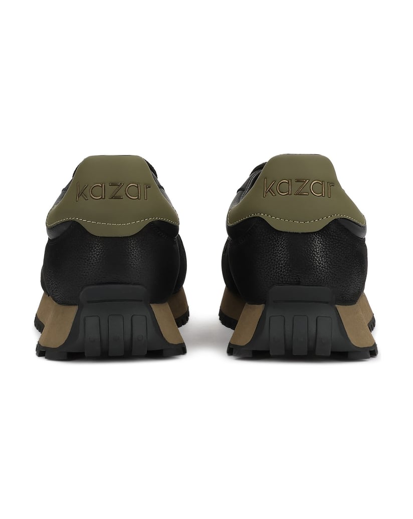 Kazar-Black-men's-sneakers-with-nubuck-and-khaki-leather-inserts-čierna