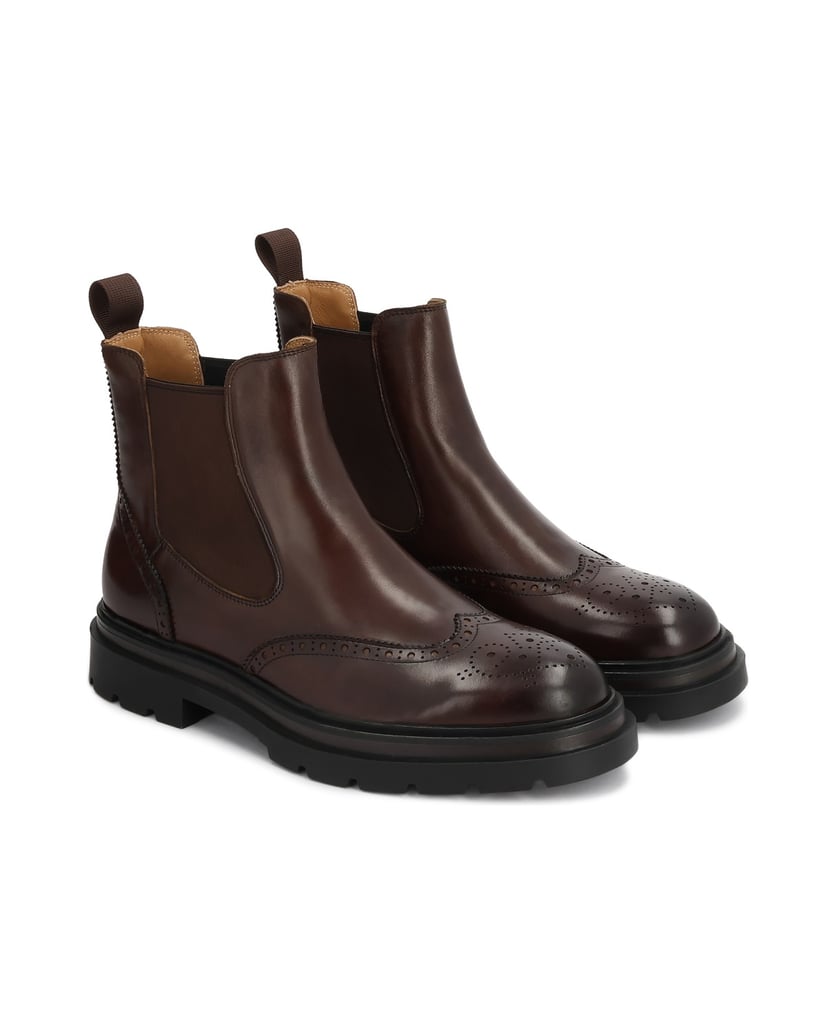 Kazar-Brown-leather-chelsea-boots-with-openwork-brogues-hnědá