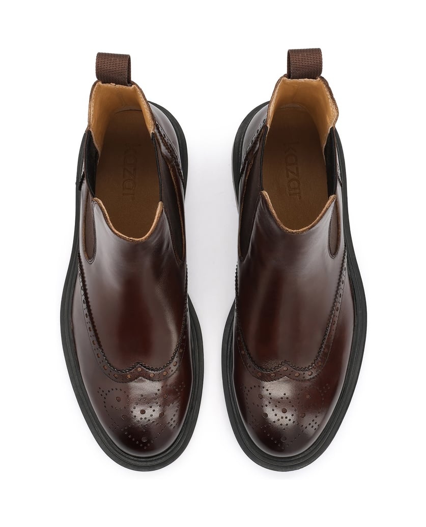 Kazar-Brown-leather-chelsea-boots-with-openwork-brogues-hnědá