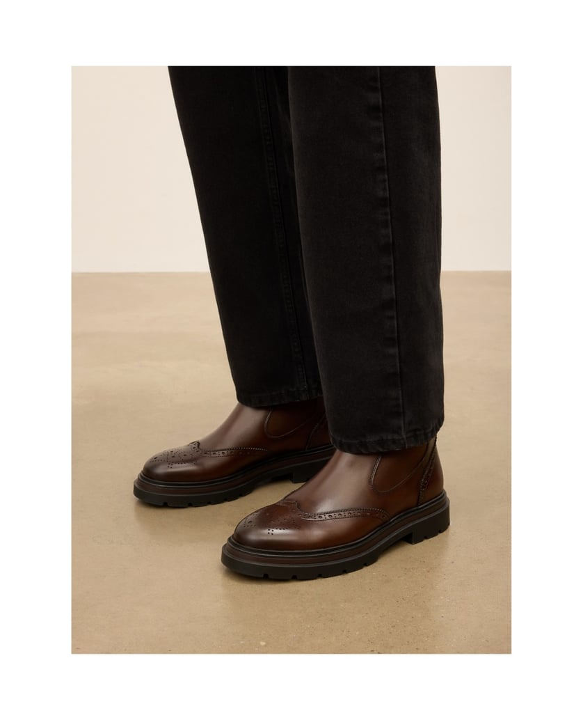 Kazar-Brown-leather-chelsea-boots-with-openwork-brogues-hnědá