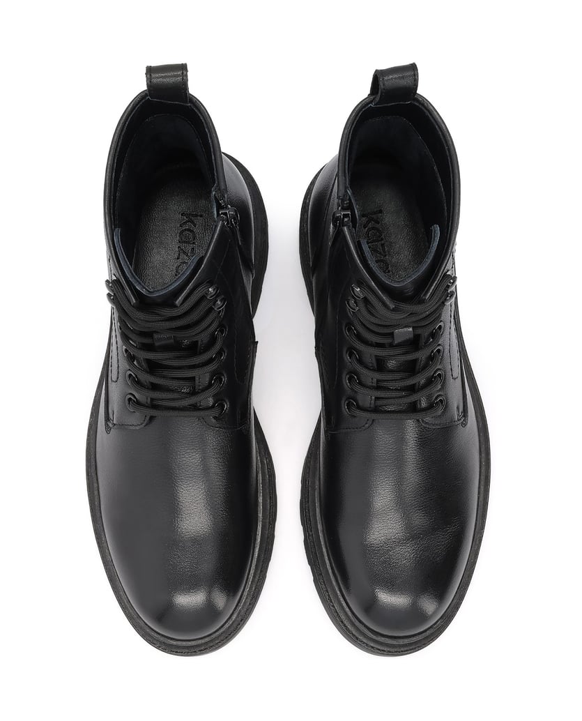Kazar-Black-genuine-leather-flat-ankle-boots-with-metal-hooks-černá